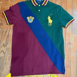 Polo by Ralph Lauren Men's Burgundy, Green, and Blue Polo Shirt